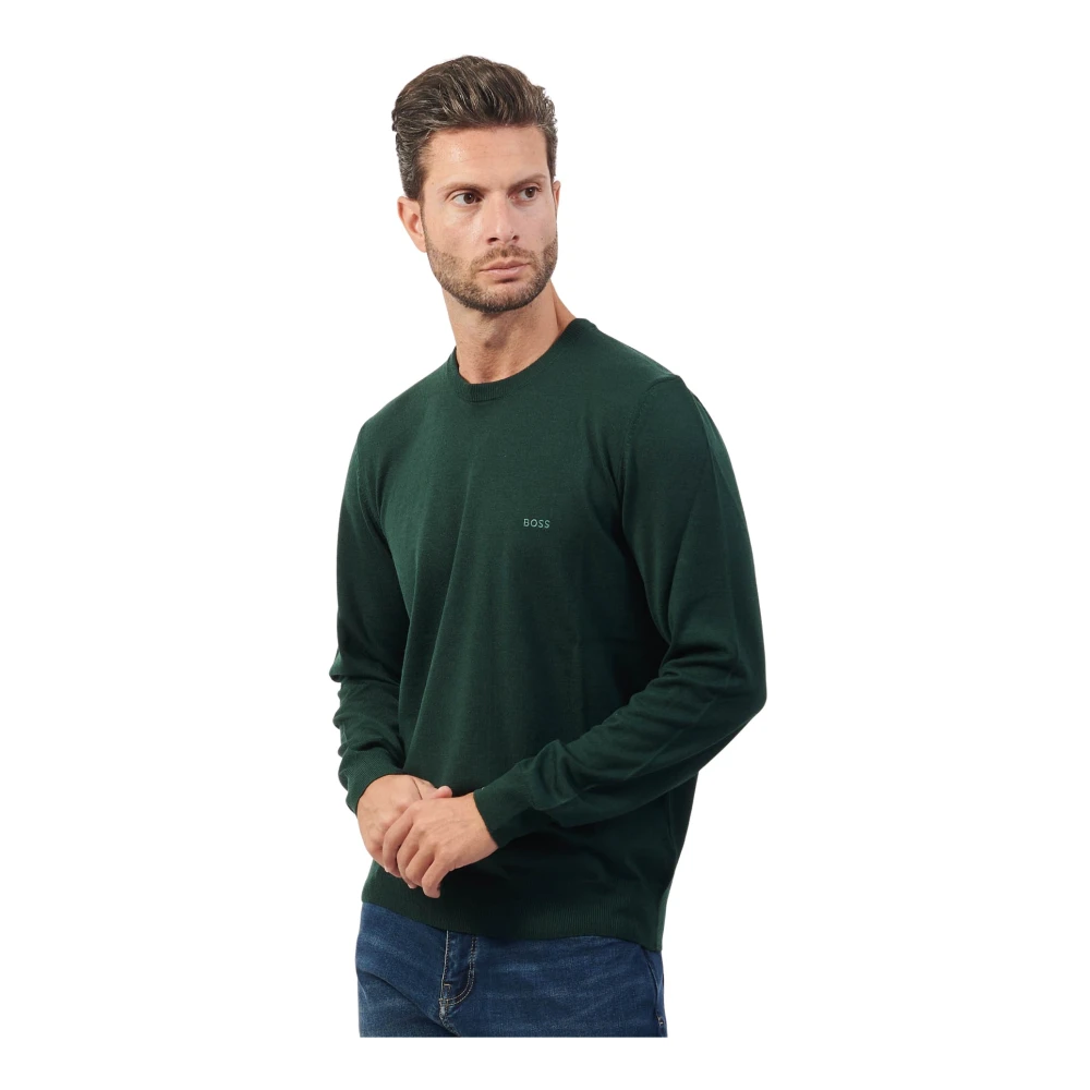 Hugo Boss Groene Crew Neck Wollen Trui Green Heren