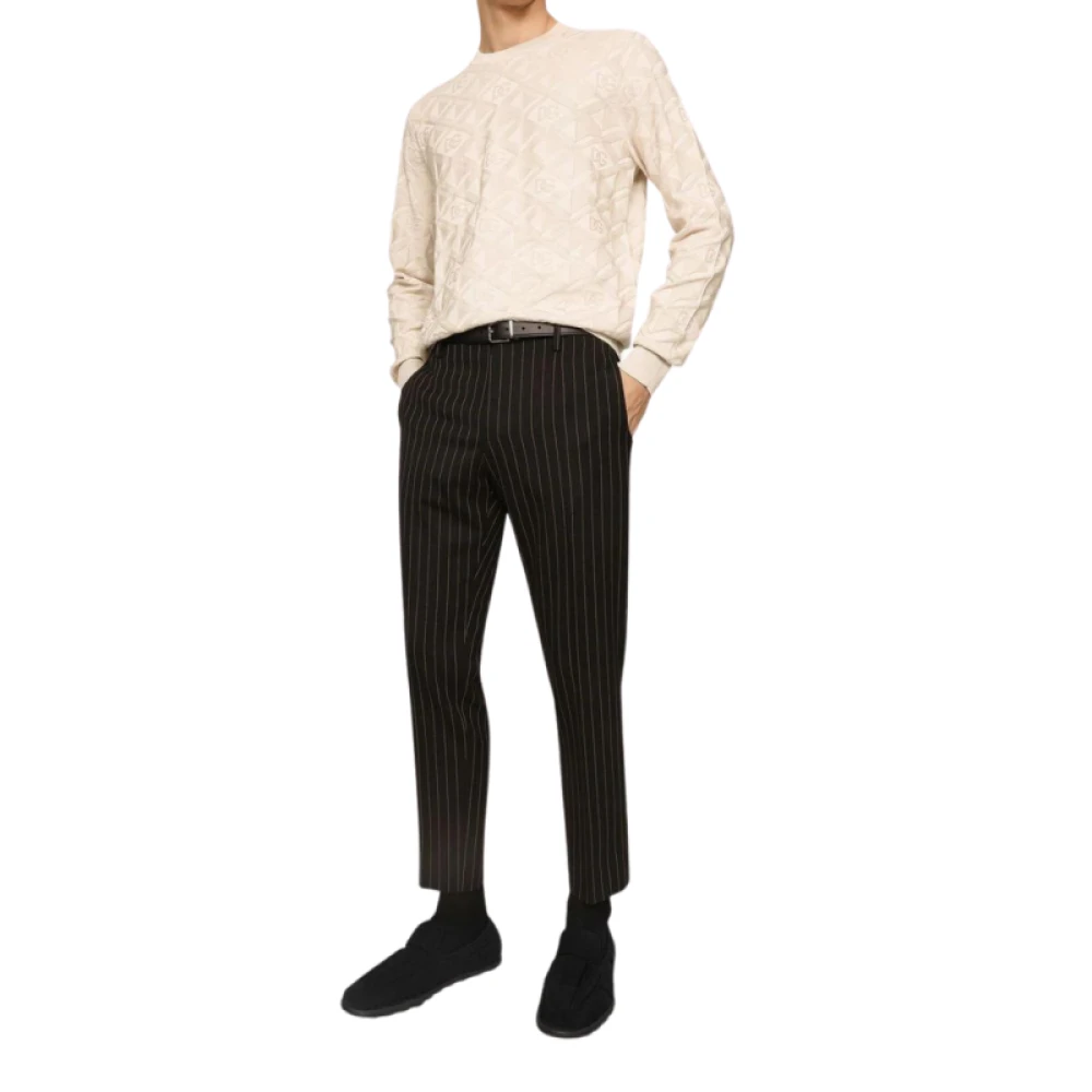 Dolce & Gabbana Zwarte Gestreepte Skinny Wollen Broek Black Heren