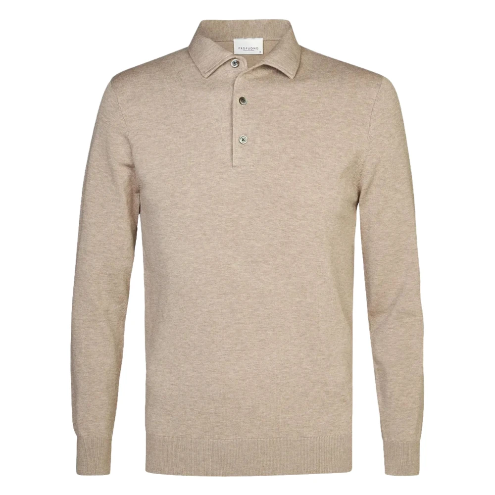 Profuomo Long Sleeve Polo Luxury Basic Beige size S - Image 2