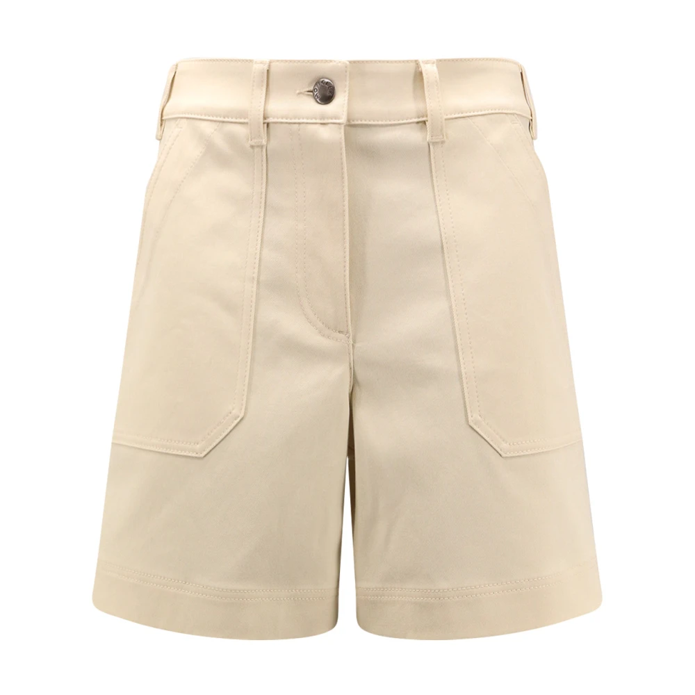 Moncler Stretch katoenen shorts met Maxi Logo Patch Beige Dames