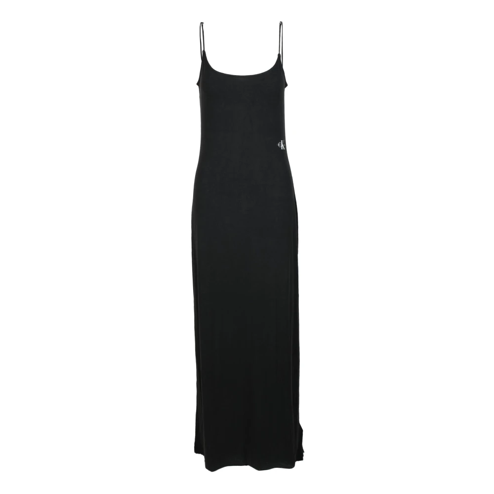 Calvin Klein Jeans Jersey Lange Jurk Modal Polyester Elastaan Black Dames