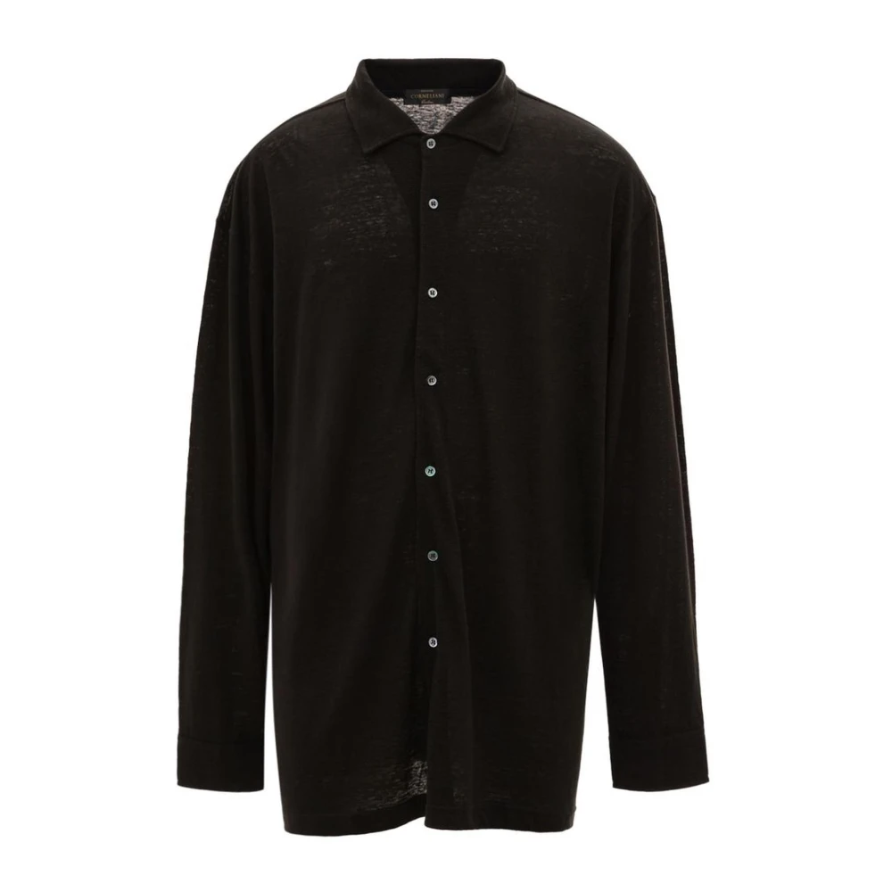 Corneliani Zwarte Linnen Button-Up Shirt Black Heren