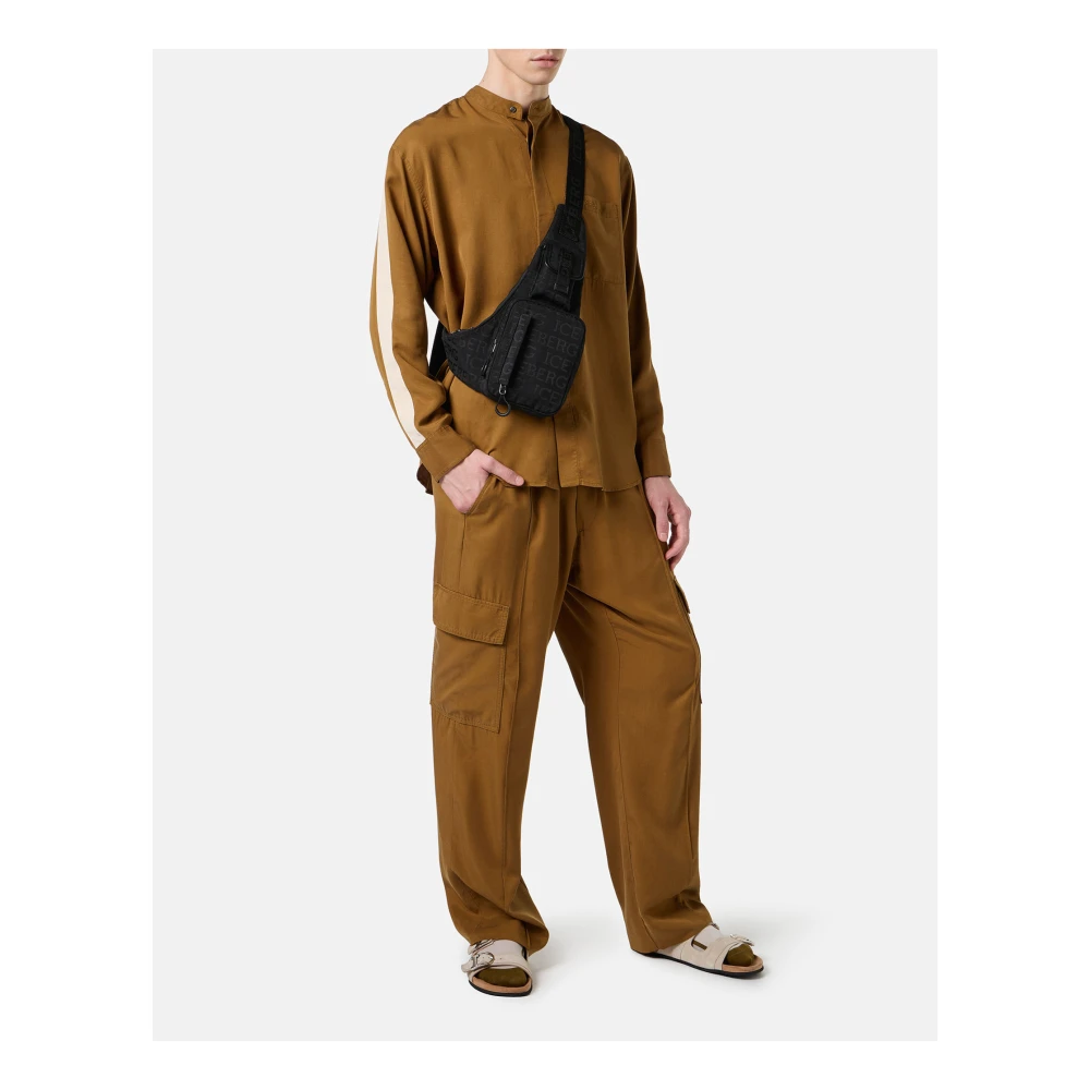 Iceberg Oliekleurige cargobroek in Tencel met borduursel Beige Heren