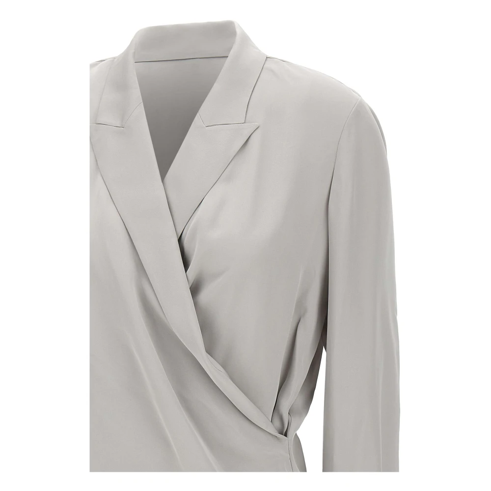 Theory Zijden Wrap Blouse Parel Grijs Gray Dames