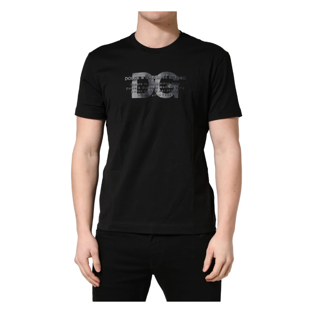 Dolce & Gabbana , T-Shirts, Male, Black, S, Logo Print Cotton Crew Neck T-Shirt