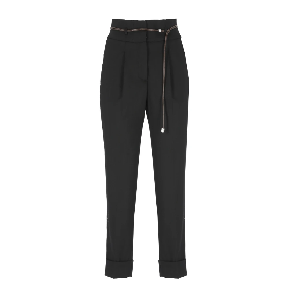 PESERICO Zwarte wollen broek met ritssluiting Black Dames