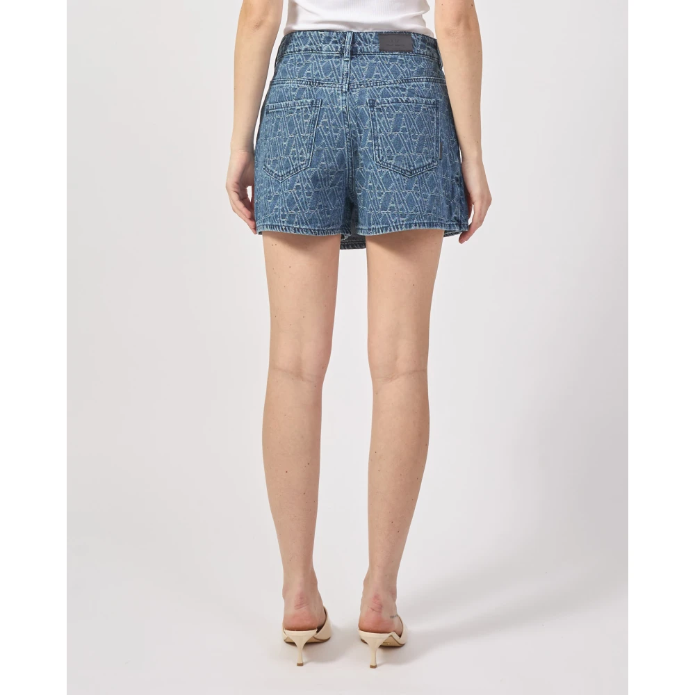 Armani Exchange Denim Shorts met knoopsluiting en zijsplit Blue Dames