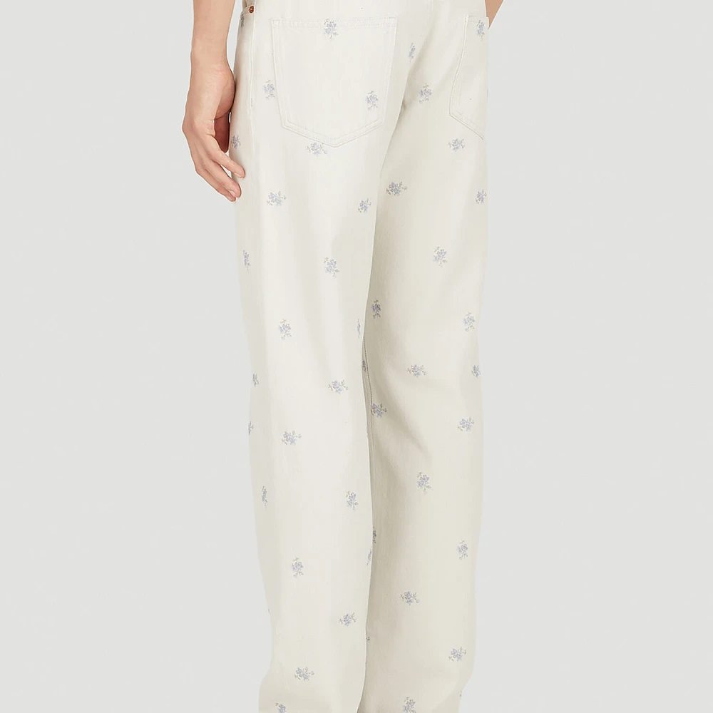 Martine Rose Bloemenprint Denim Jeans White Heren