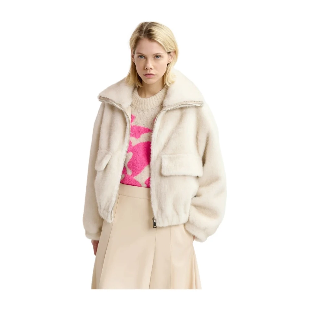 Essentiel Antwerp Witte Nep Bont Bomberjack Beige Dames