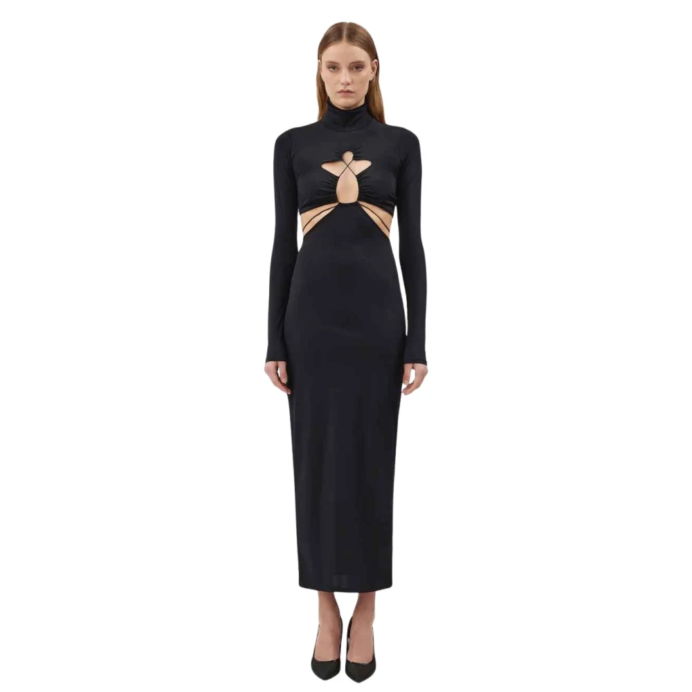 Amazuin Zwarte Satijnen Maxi Jurk Black Dames