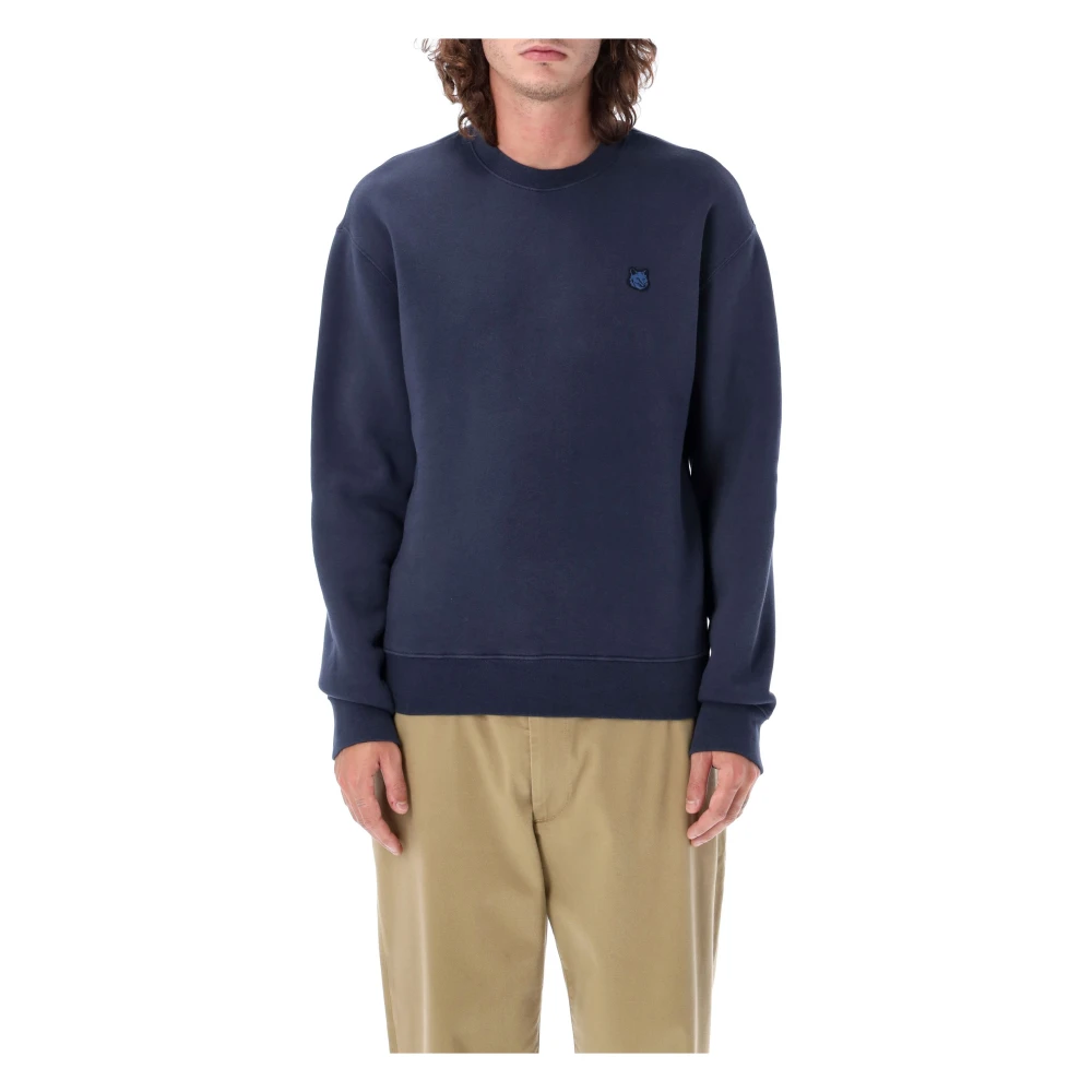 Maison Kitsuné Comfortabele Sweatshirt met Tonal Fox Head Patch Blue Heren