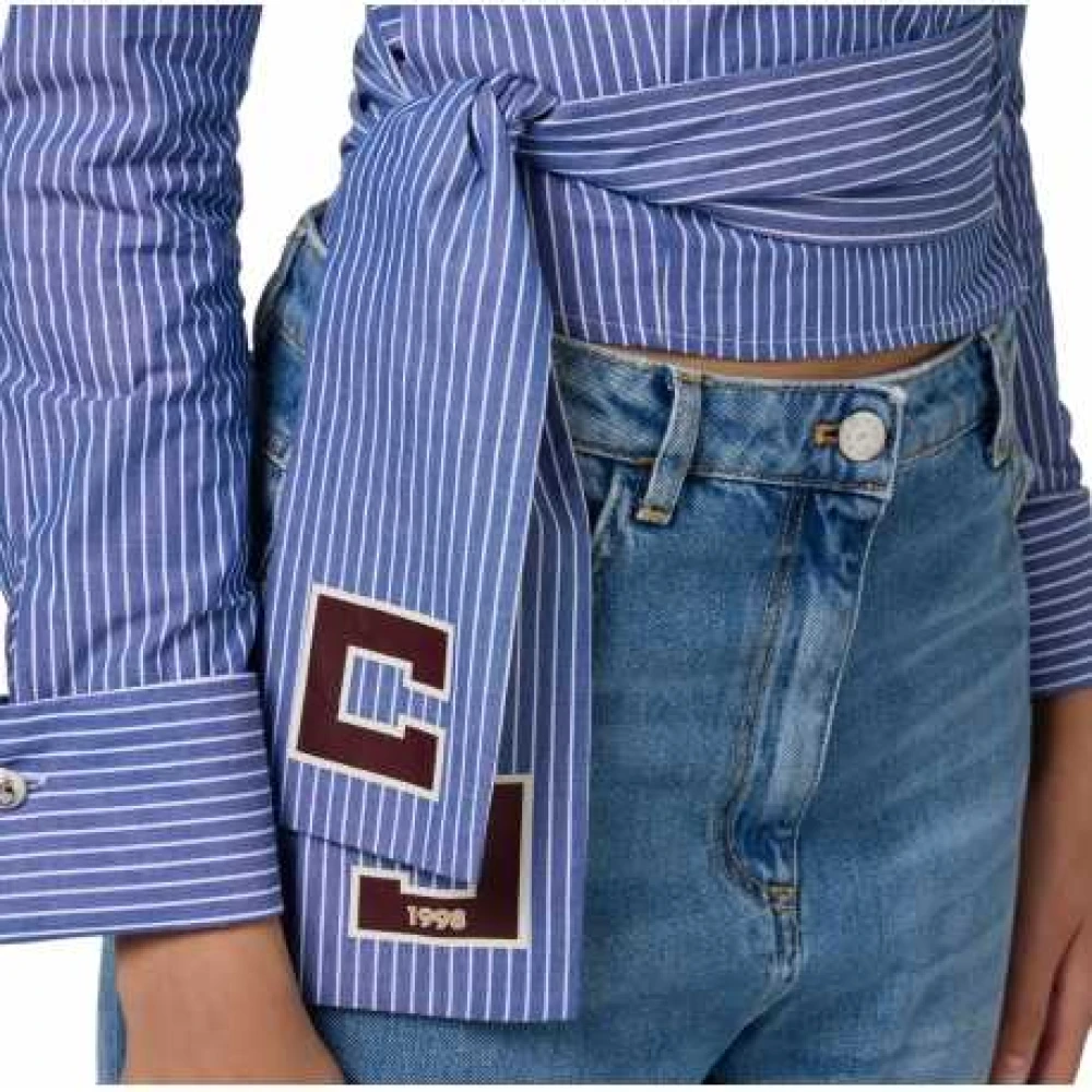 Elisabetta Franchi Blauw-Wit Gestreepte Cache Cœur Shirt Blue Dames