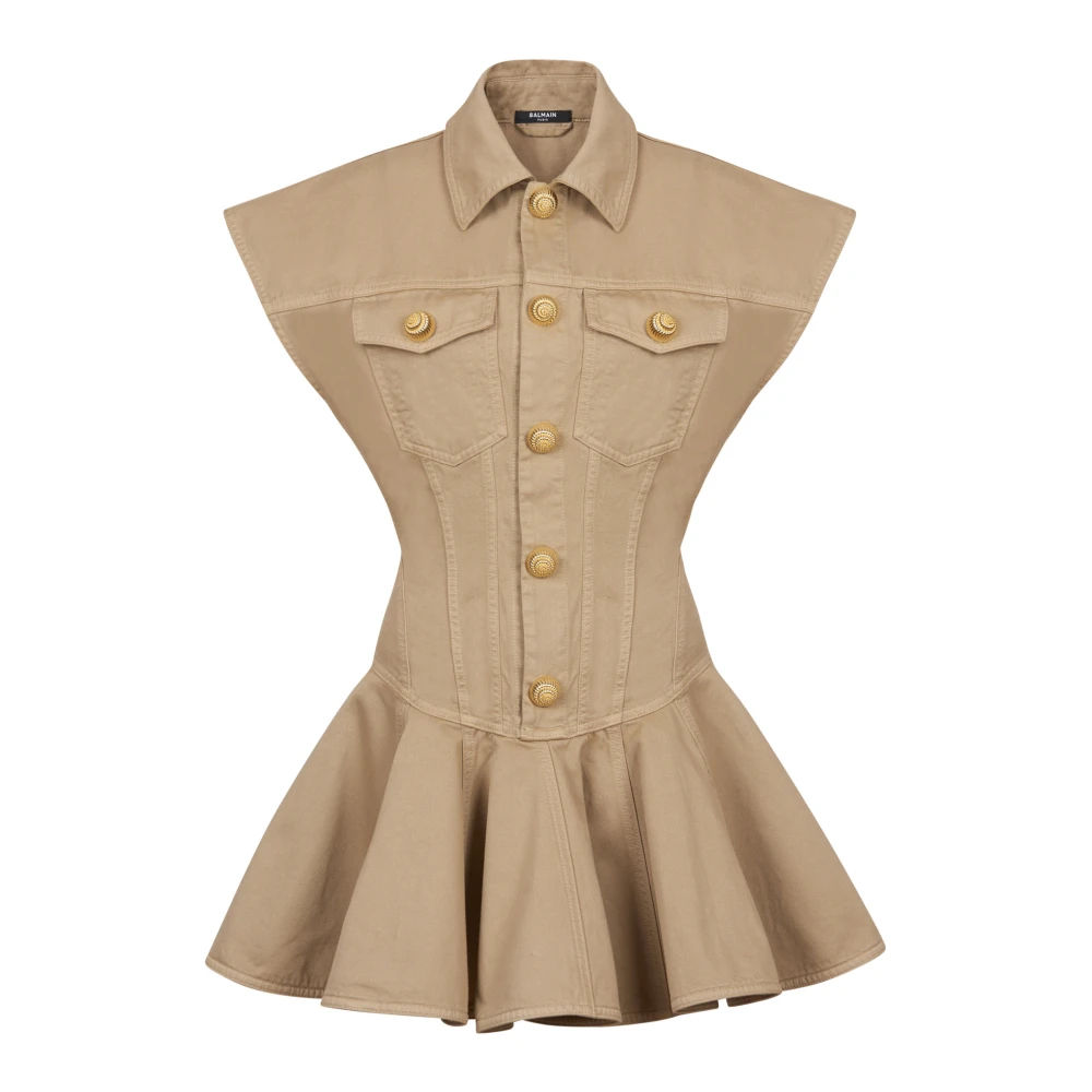 Balmain Wijd uitlopende jurk van katoenen canvas Beige Dames
