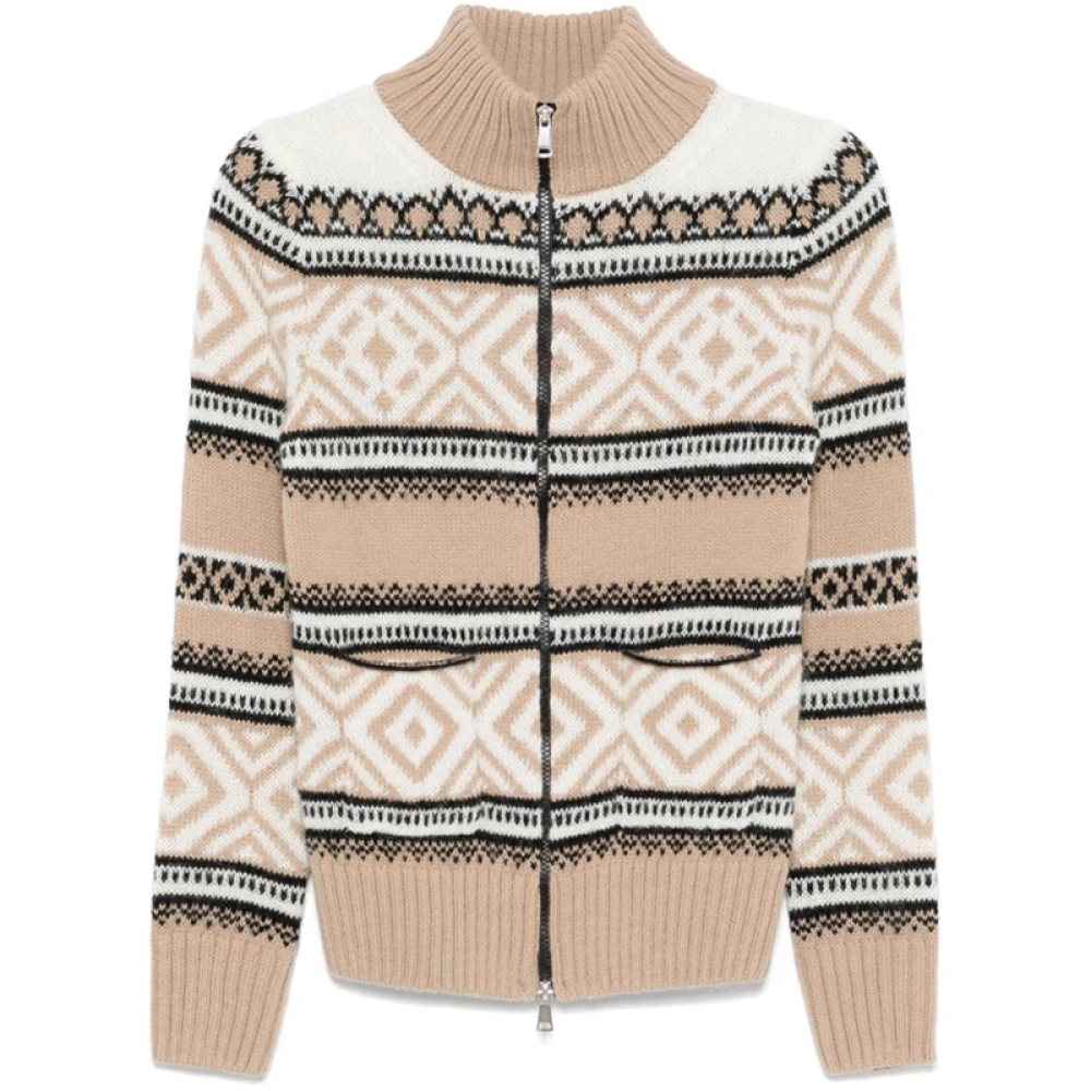 Ermanno Scervino Jacquard Cardigan med Ribbed Design Beige, Dam