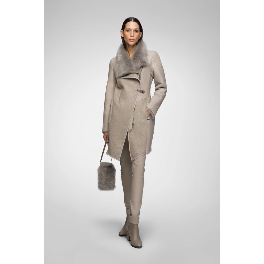 Vespucci by VSP Dione Niobe Shearling Coat Gray Dames