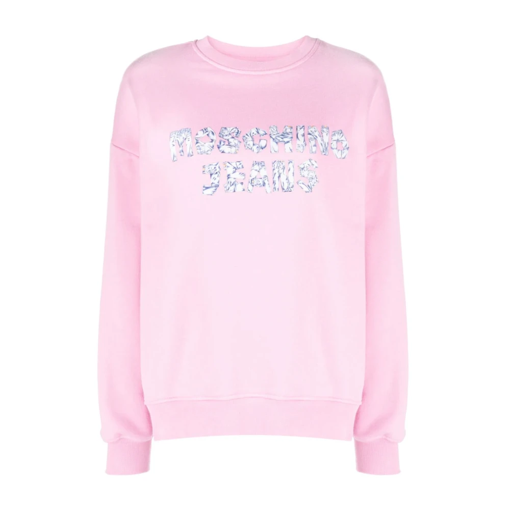 Moschino Roze Crew Neck Sweater met Logo Print Pink Dames