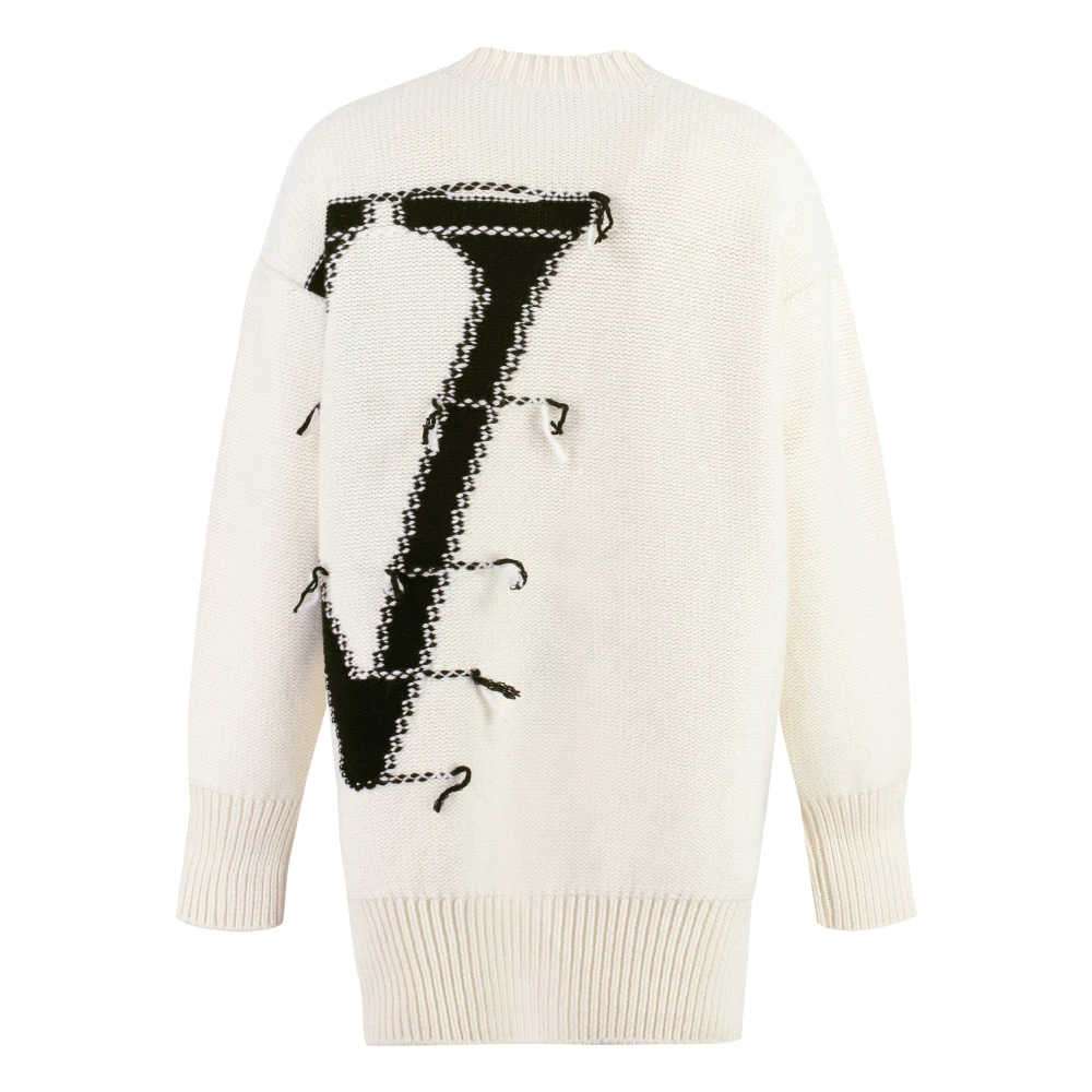 Off White Contrasterende Kleur Trui van Wol White Dames