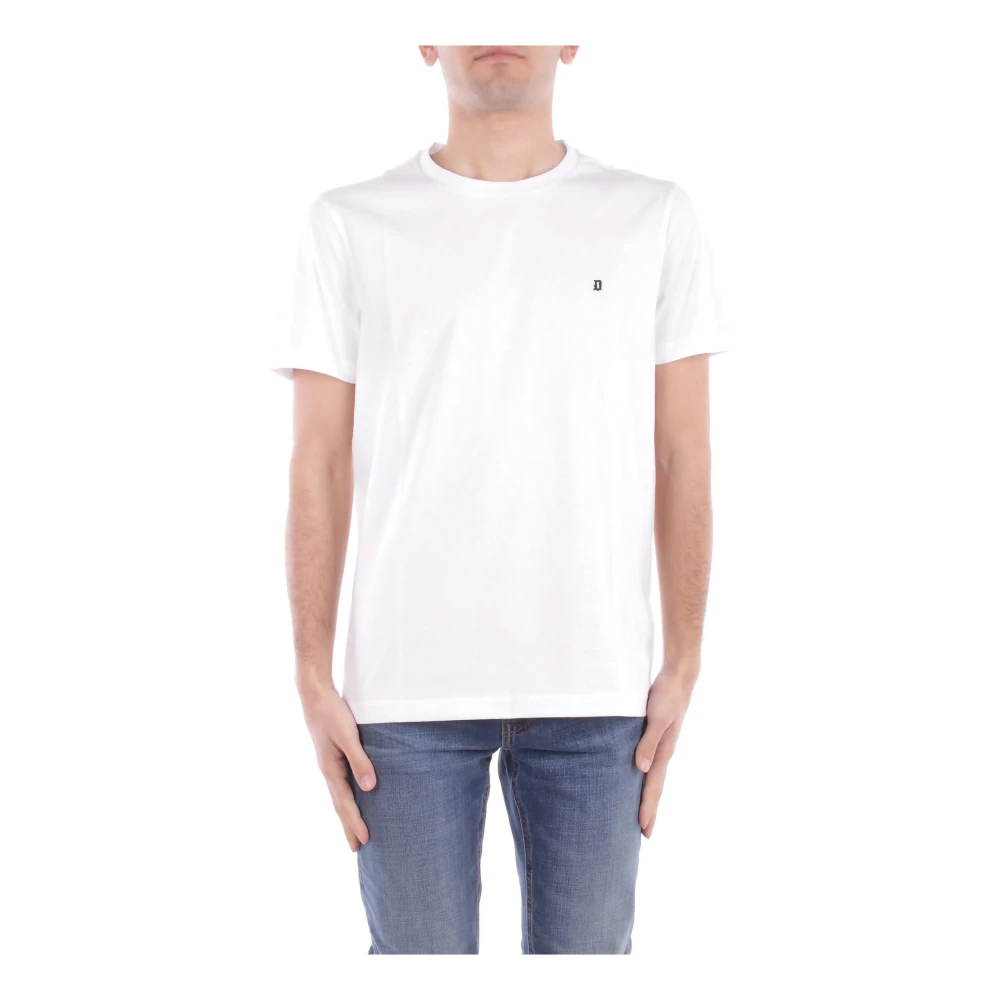 Dondup Mannelijk Wit Tops Heren, 2XL, Katoen, T-Shirt Met Logo Op De Voorkant, Regular Fit