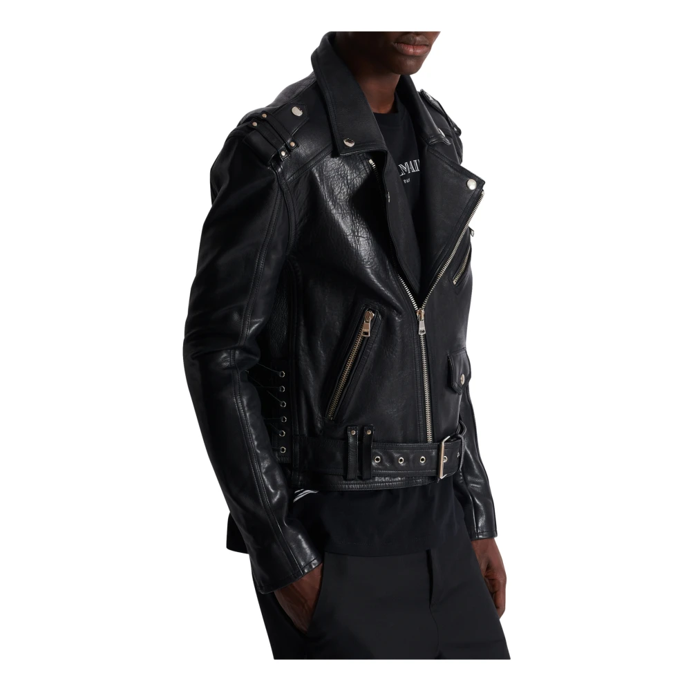 Balmain Kalfsleren bikerjack Black Heren
