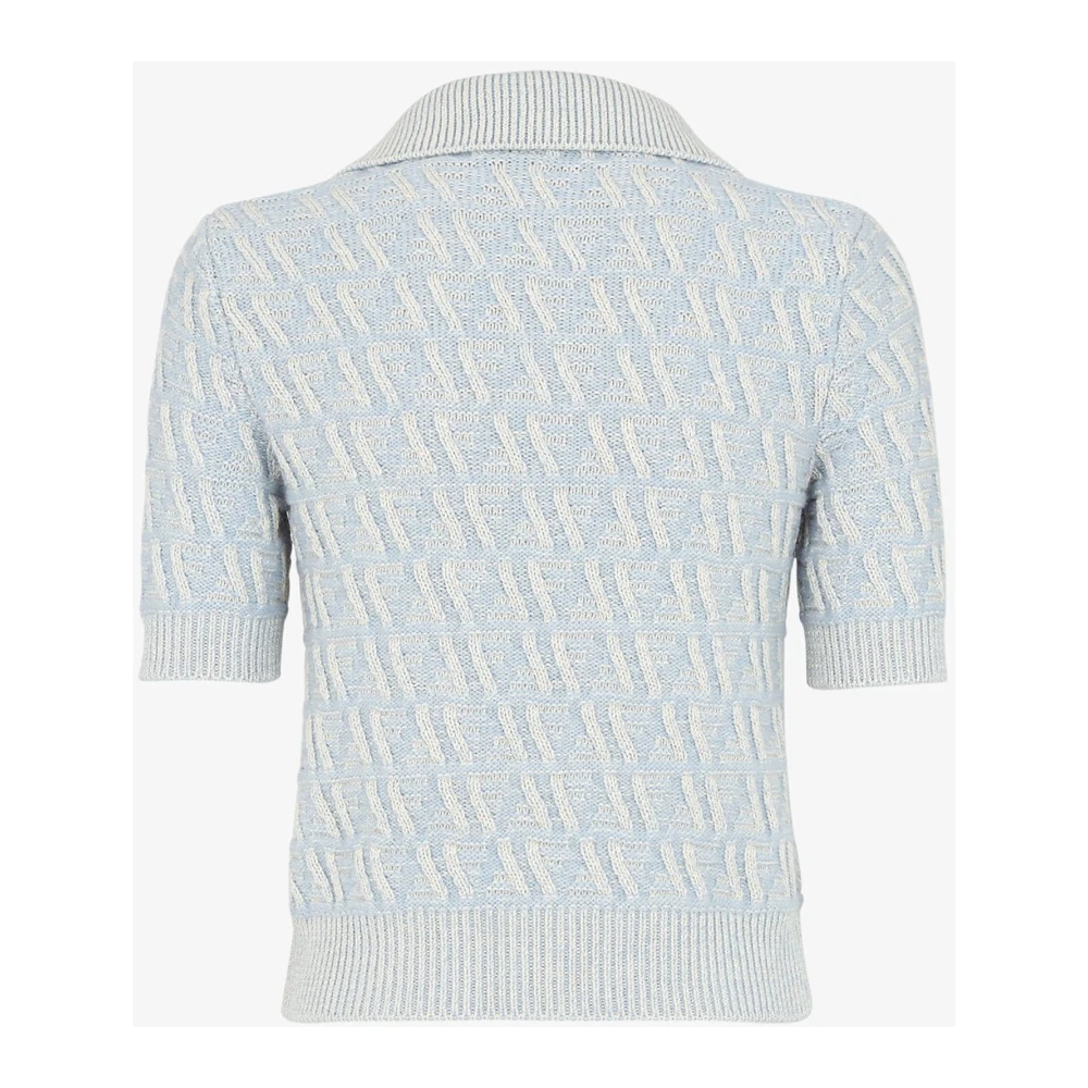Fendi Blauwe Jacquard Sweater Geribbelde Kraag Blue Dames