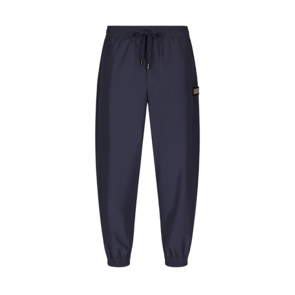 Blue Nylon Jogging Pants with Branded Label - Dolce & Gabbana - Modalova