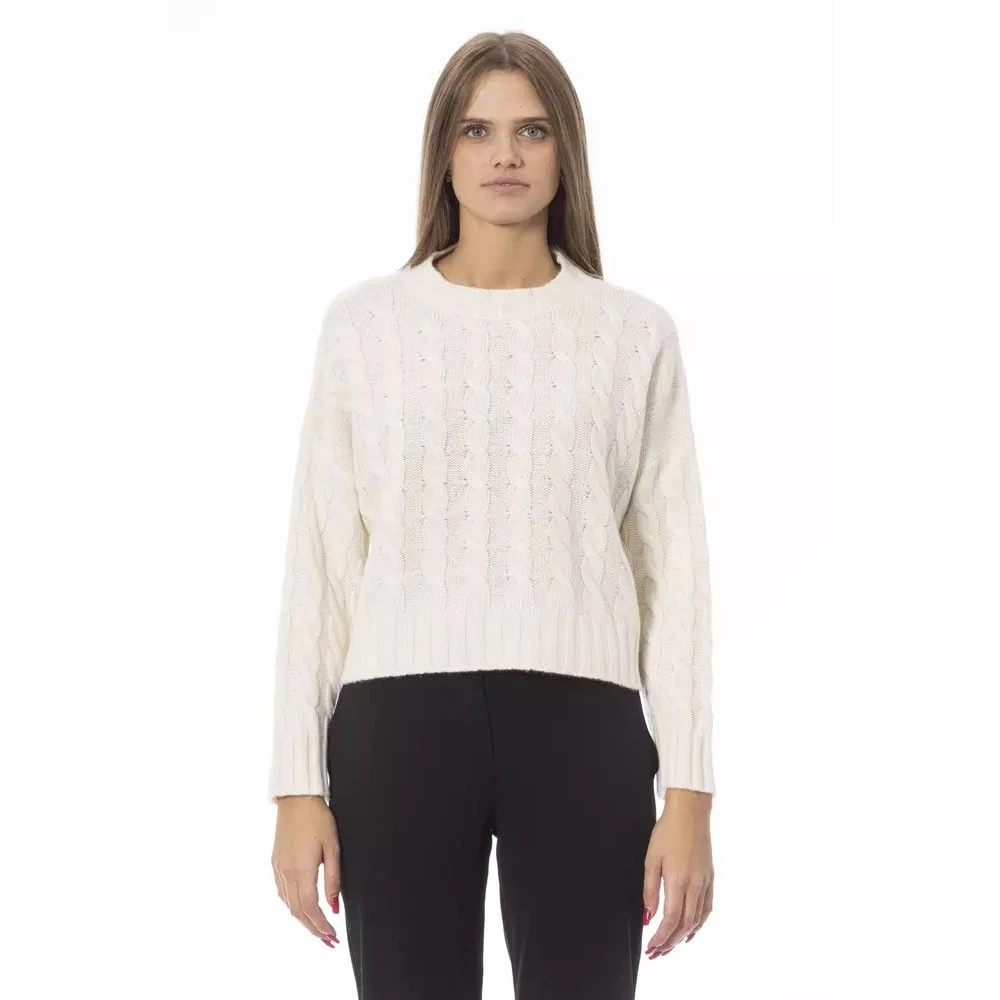 Baldinini Beige wollen trui met ronde hals en monogramdetail Beige Dames