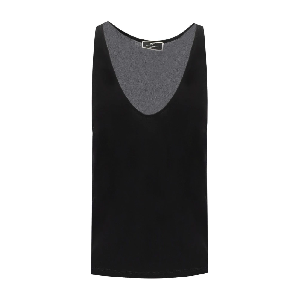 Elisabetta Franchi Zwart Geborduurd Logo Jersey Top Black Dames