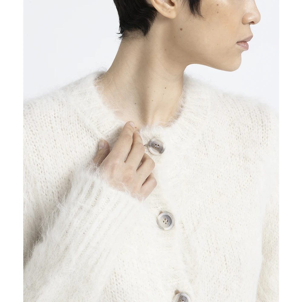 PESERICO Geknoopte ronde hals cardigan in alpaca wol en merino White Dames