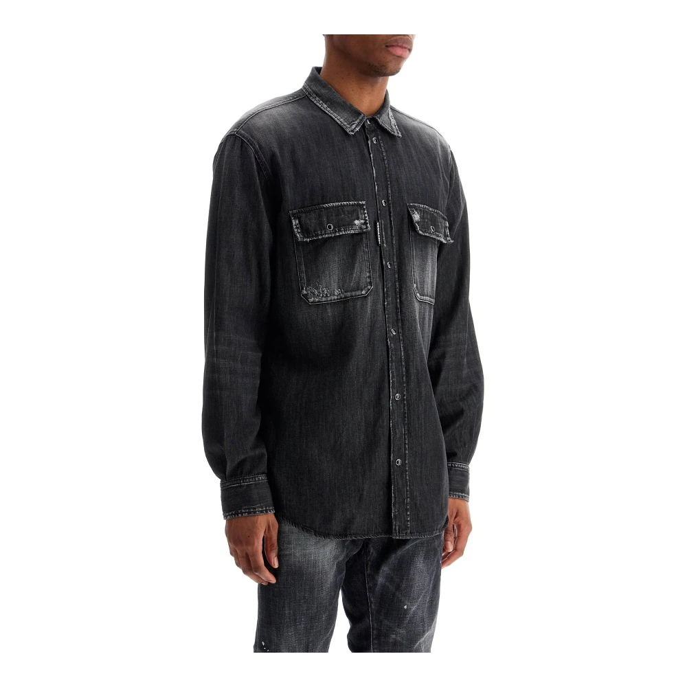 Dsquared2 Zwarte katoenen shirt met contraststiksels Black Heren