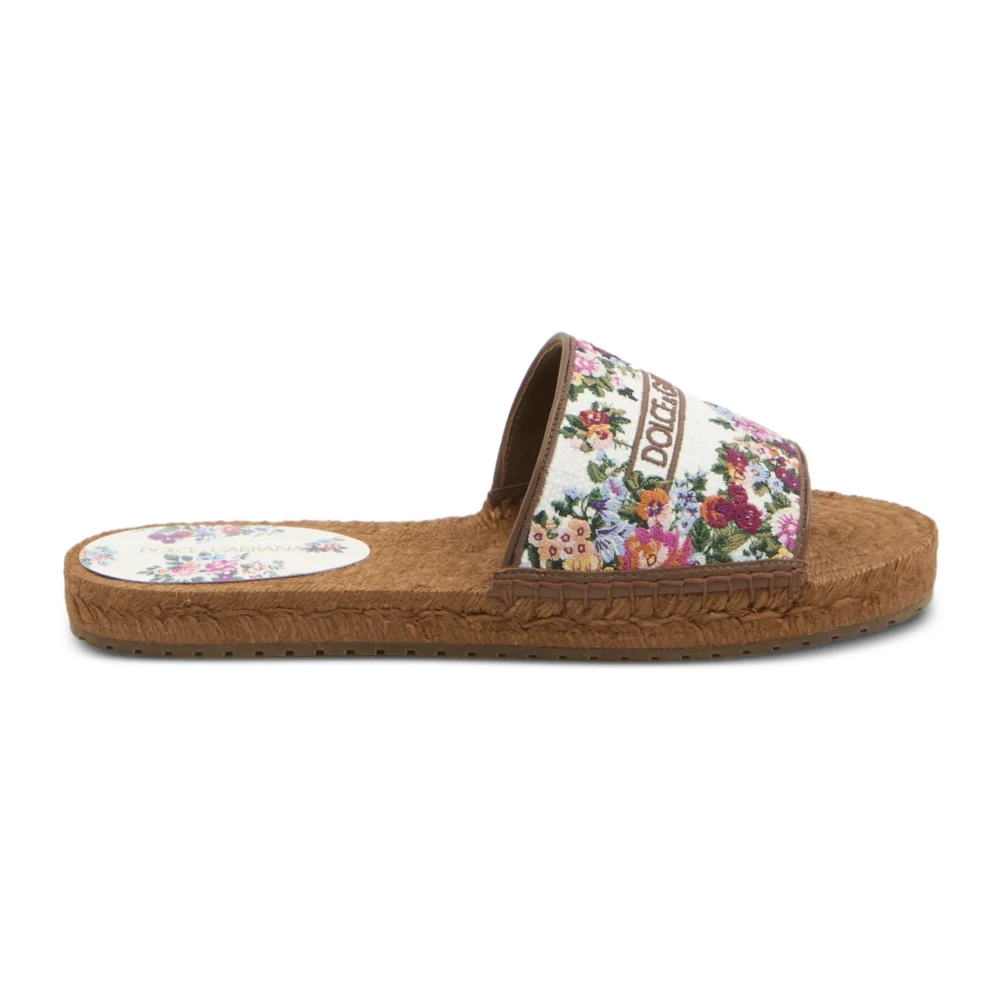 Dolce & Gabbana Women's Multicolor Sliders, 7 Uk, Embroidered Espadrille Sandals