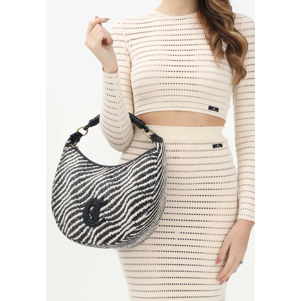 Just Cavalli Rafia Beige Shopper Tas Black Dames