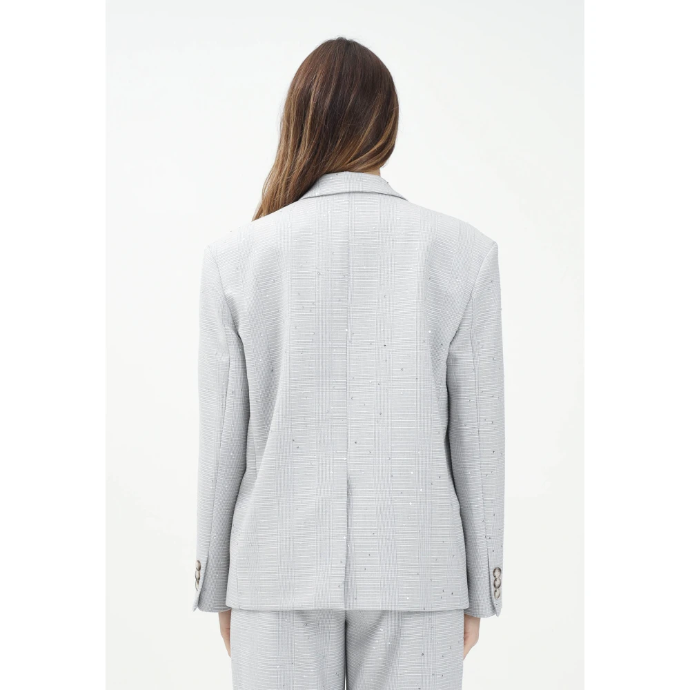 ViCOLO Dubbelbreasted grijze jas met pied-de-poule motief White Dames