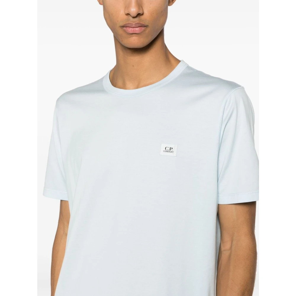 C.P. Company Logo Crew Neck Katoenen T-shirt in Helder Blauw Blue Heren