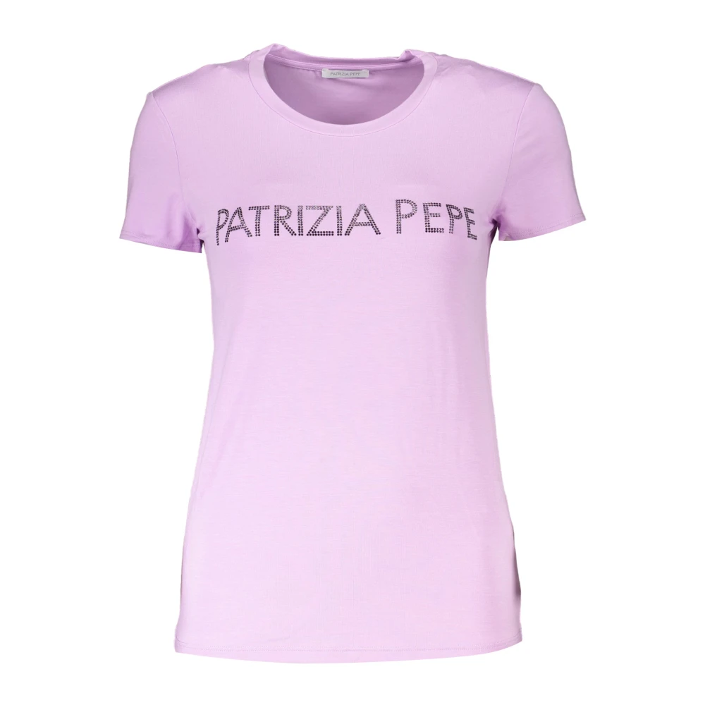 PATRIZIA PEPE T-shirt met korte mouwen en strass logo Purple Dames