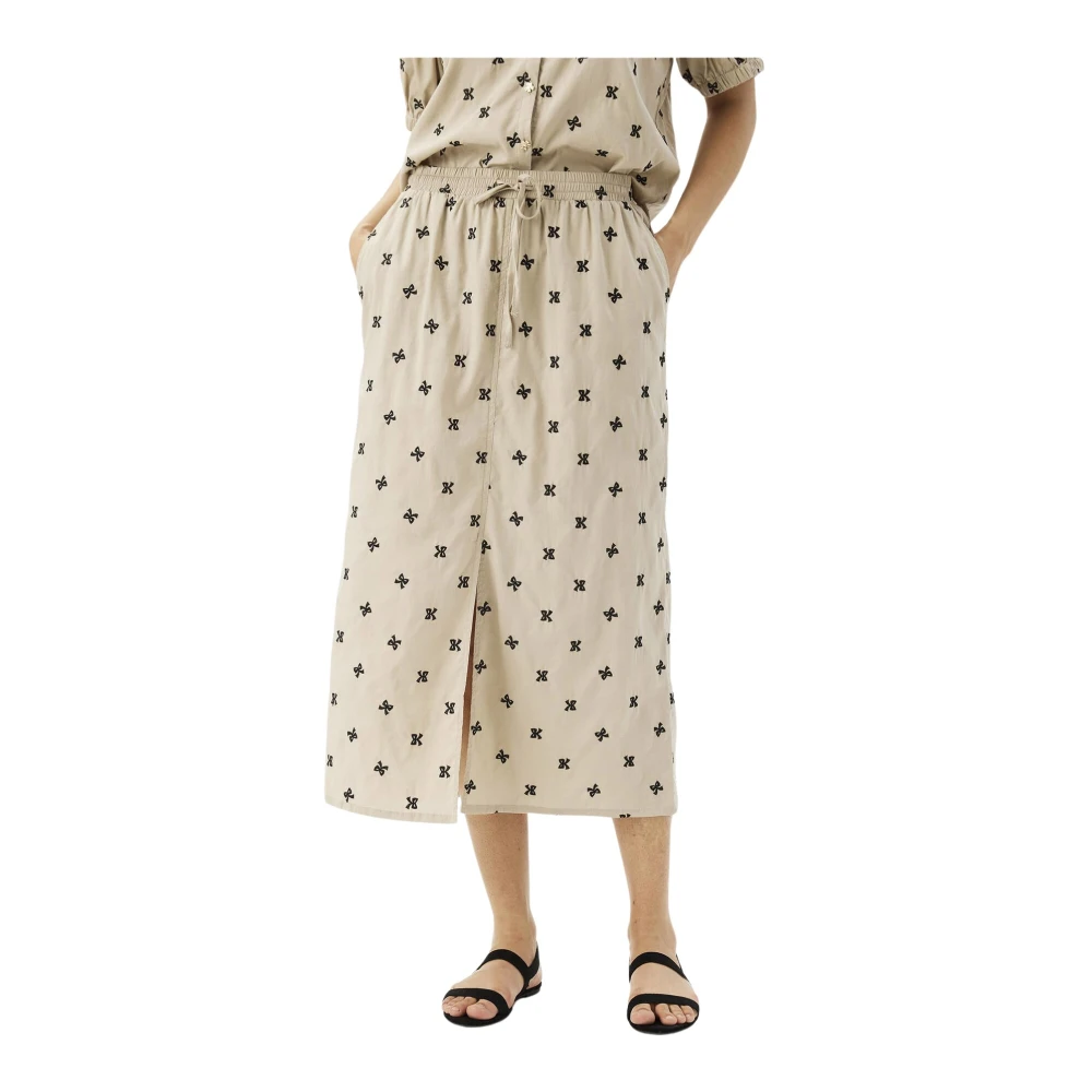 IN Front Feminine Rok met Print en Elastische Taille Beige Dames