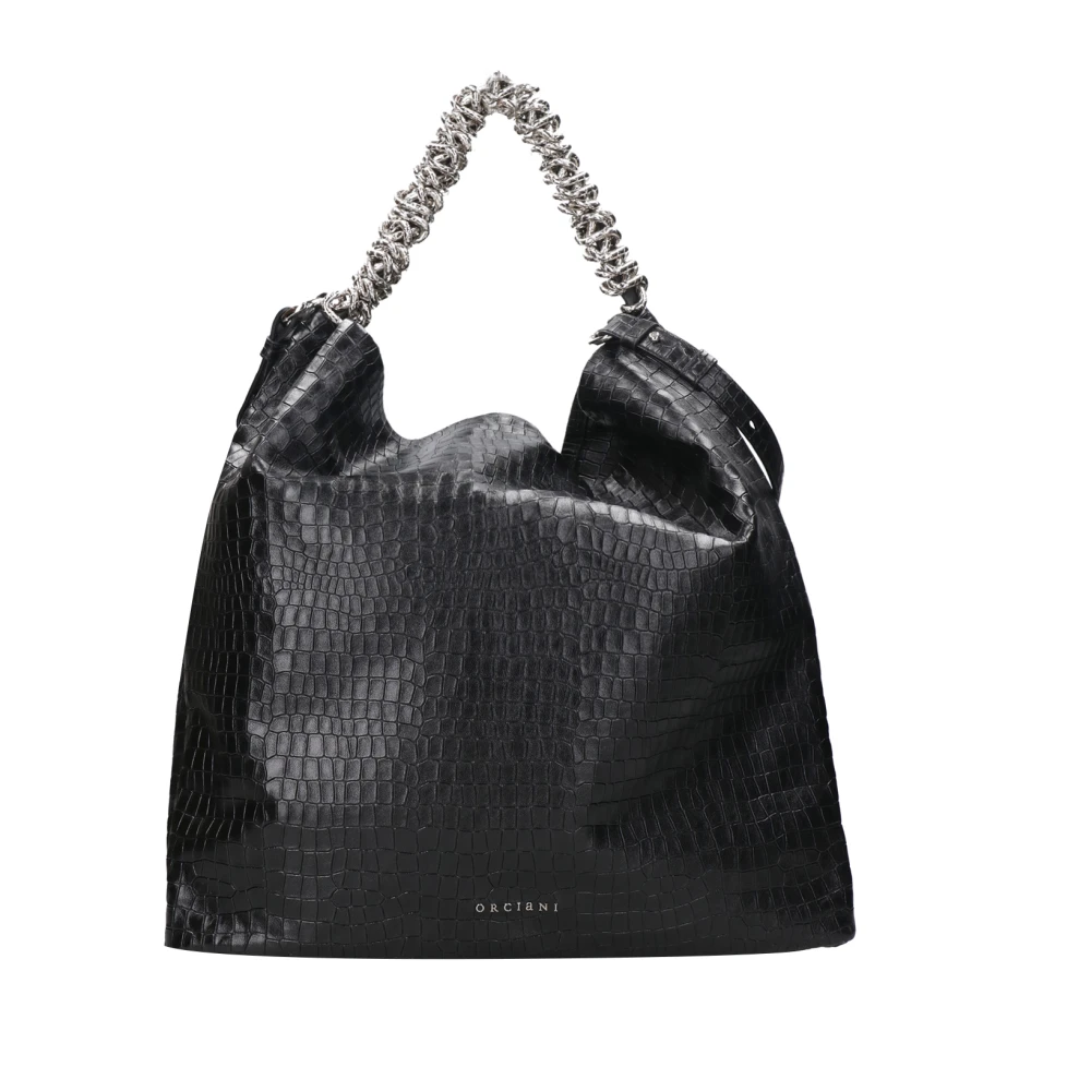 Orciani Zwarte Metallic Leren Handtas met Kwast Black Dames