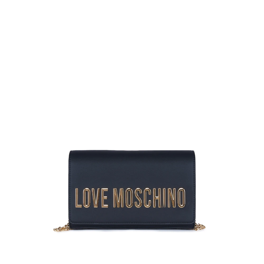 Love Moschino Zwarte schoudertas van eco-leer met metalen merklogo Black Dames