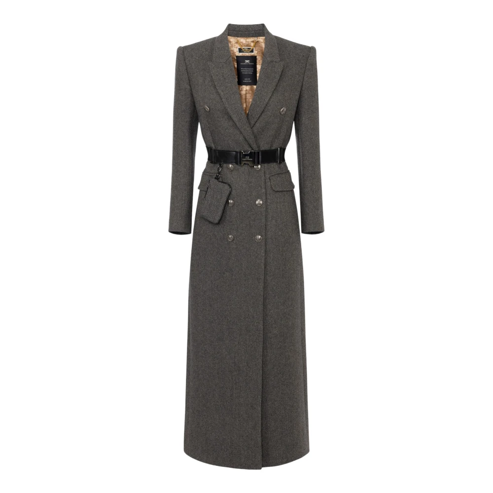 Elisabetta Franchi Wolmix gekruiste jas met riem Black Dames
