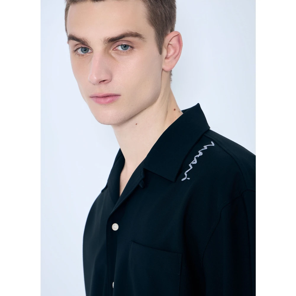 Marni Geborduurde Camp Kraag Bowling Shirt Black Heren
