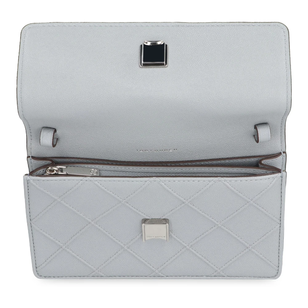 TORY BURCH Geëmbosseerde leren portemonnee met ketting Gray Dames
