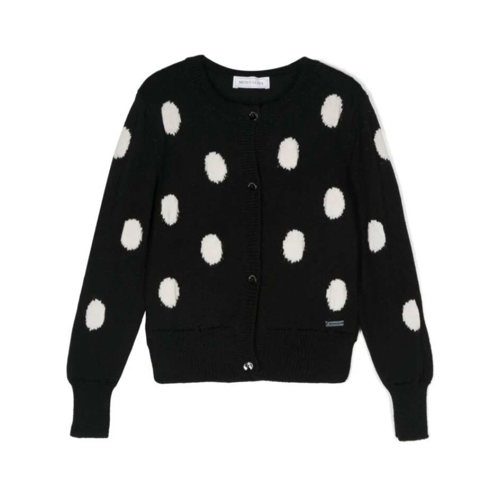 Monnalisa Polka Dot Merinoull Kofta Black, Flicka