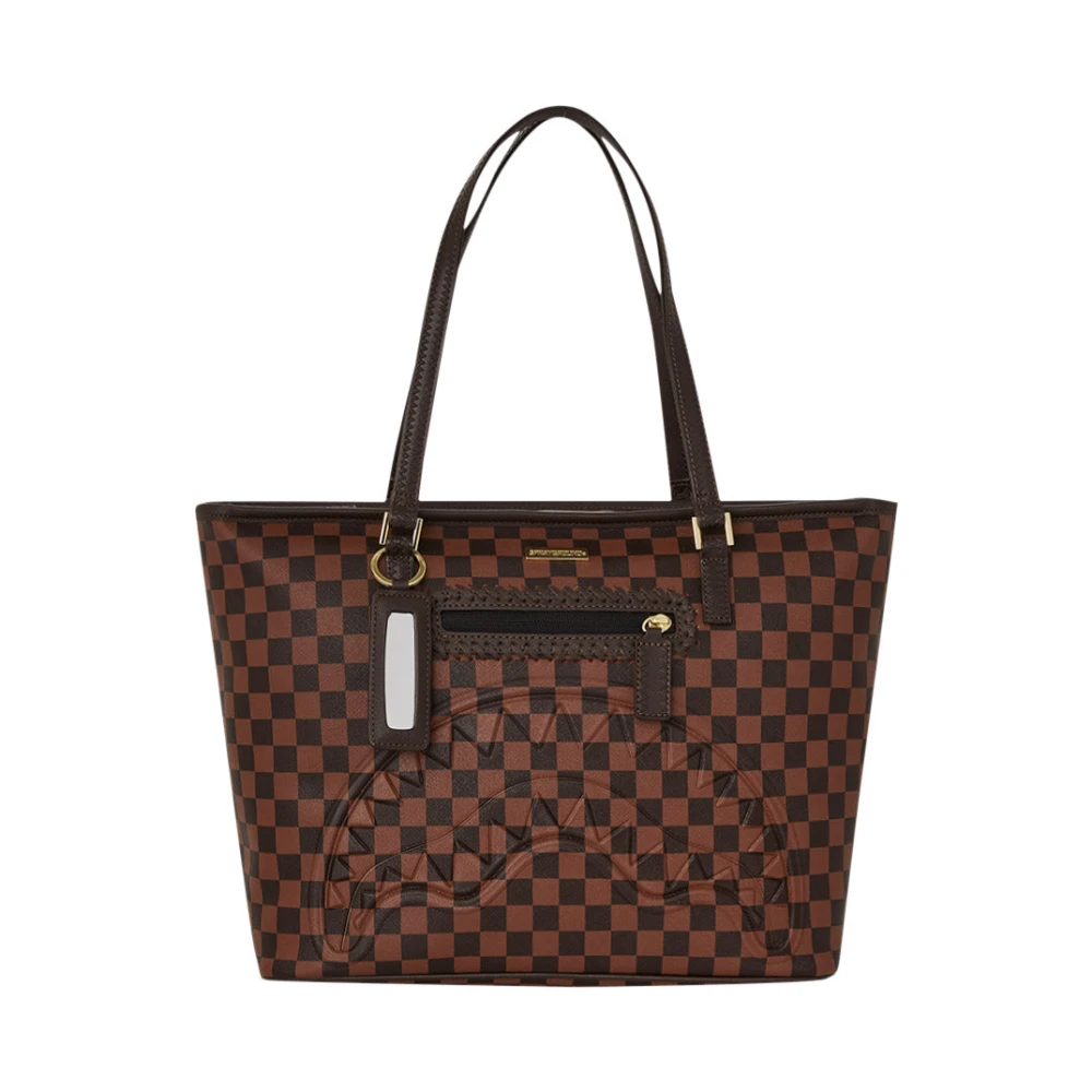 Sprayground Women's Brown Emboss Check Tote Bag