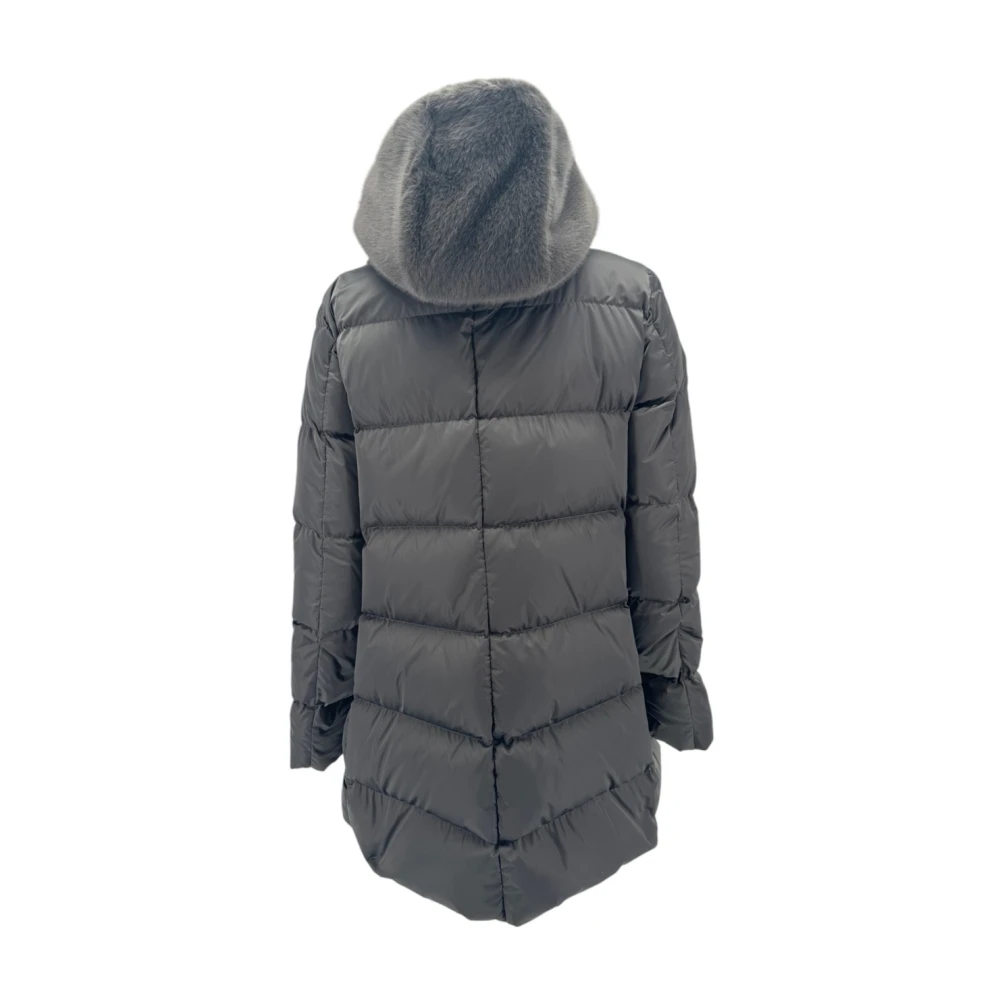 Herno Grijze satijnen jas met imitatiebont Gray Dames