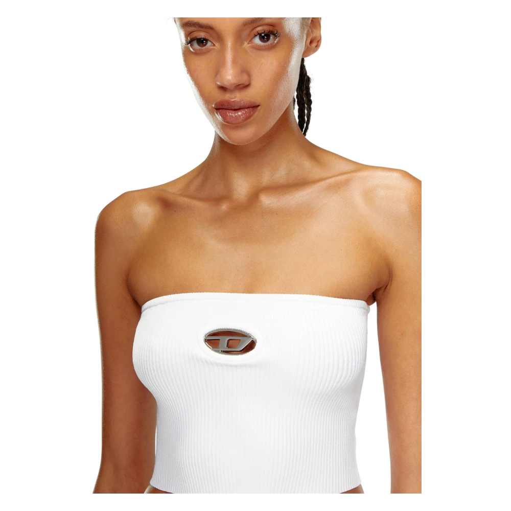 Diesel Witte Geribbelde Bandstijl Top White Dames