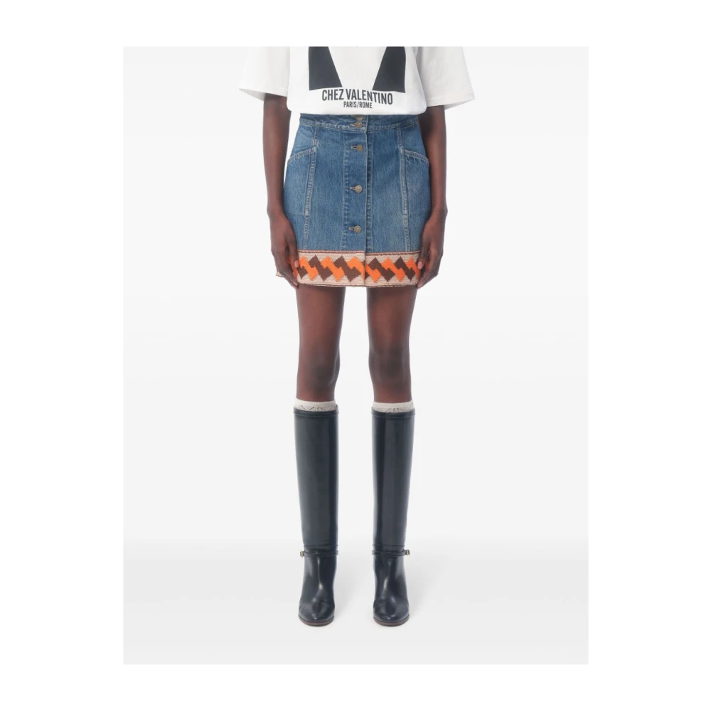 Valentino Blauwe Denim Rok met Contrasterende Zoom Blue Dames