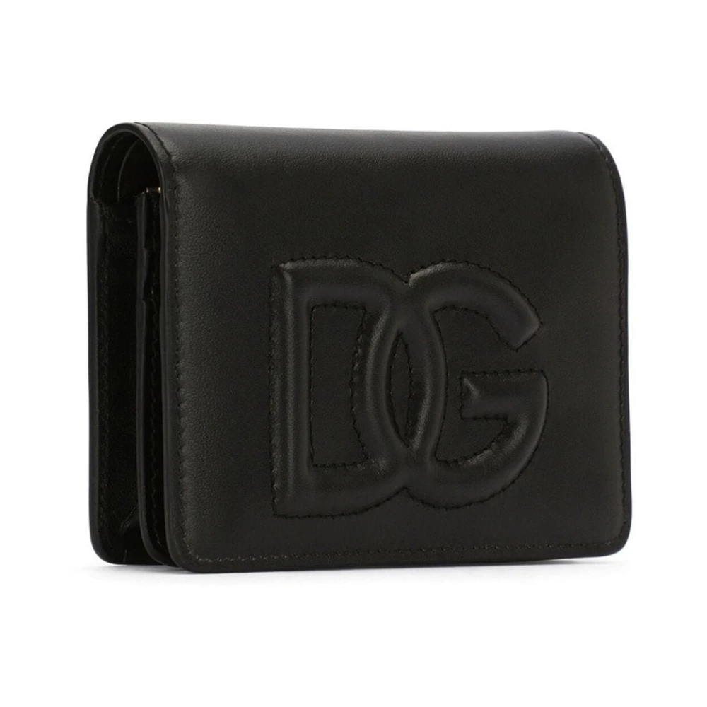 Dolce & Gabbana Zwarte leren portemonnee met reliëflogo Black Dames