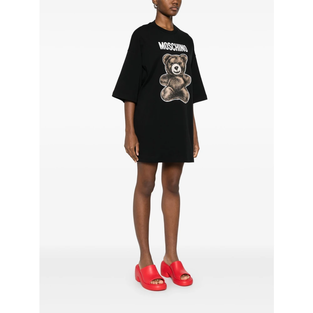Moschino Teddybeerprint Katoenen Jurk Black Dames