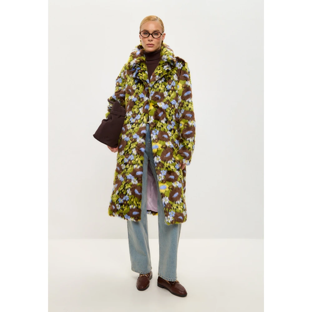 Cesare Gaspari Trendy Faux Fur Lange Jas met Levendige Bloemenprint Multicolor Dames