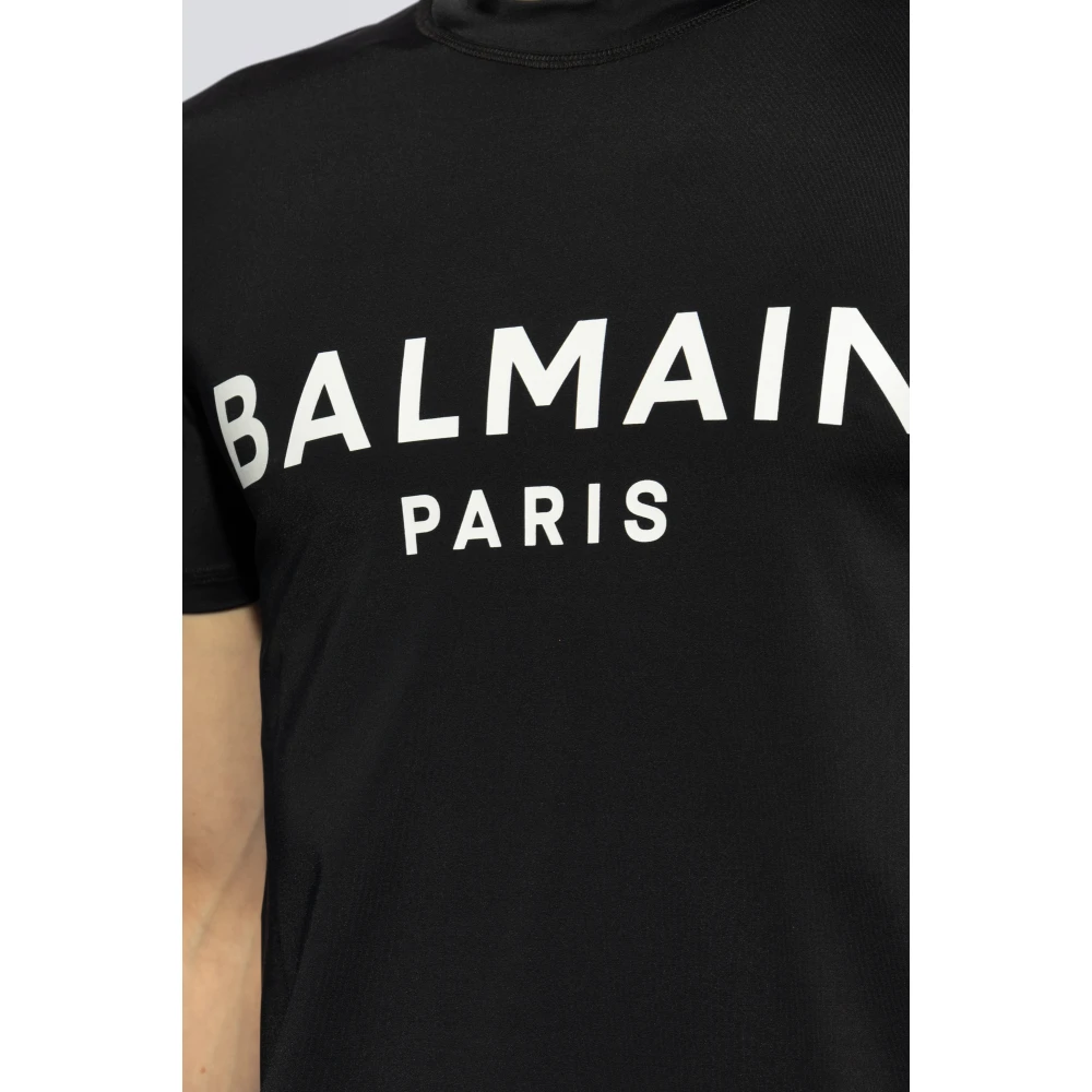Balmain Zwem T-shirt met logo Black Heren