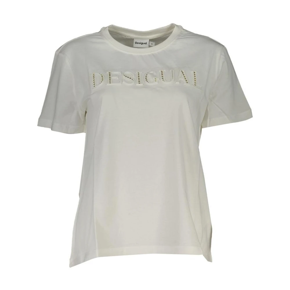 Desigual Katoenen T-shirt Korte Mouwen Contrast Logo White Dames